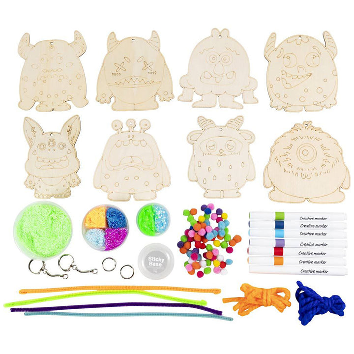 Bright Monsters | Complete Wooden Craft Kit for Kids | Makes 8 Monsters