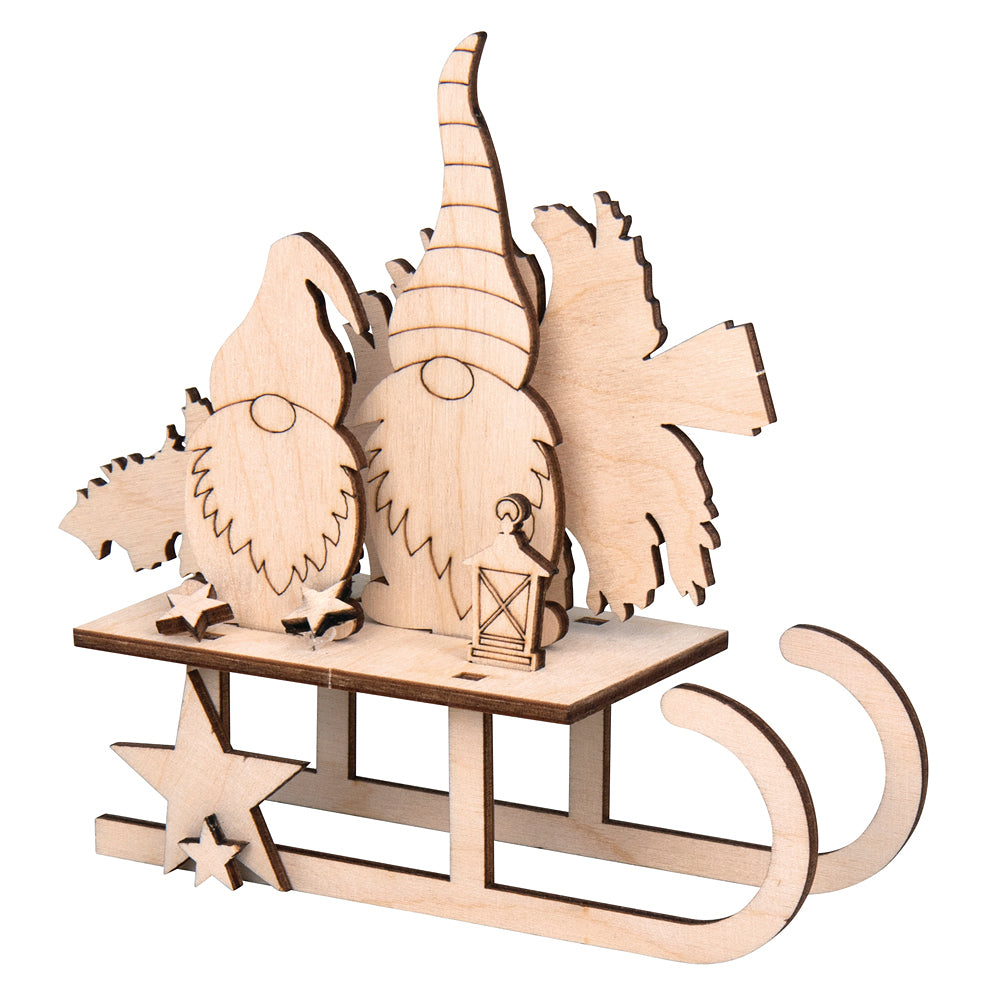 16cm Wooden Self Assembly Gonk Scene with Sleigh | Adult Christmas Craft