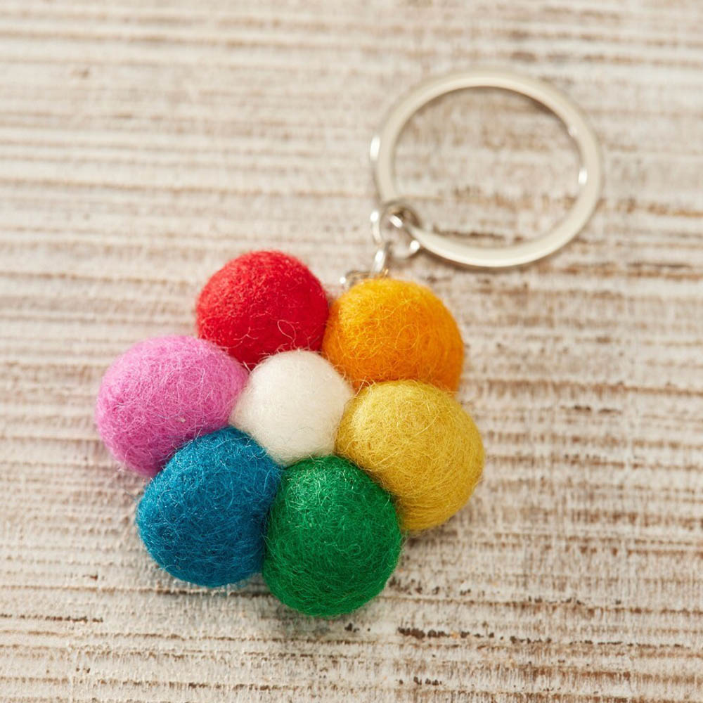 Rainbow Felt Daisy Flower Keyring | Fair Trade | Mini Gift | Cracker Filler