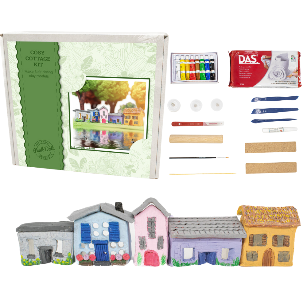 Cosy Cottages | Airdry Clay Modelling Kit | Makes 5 with LED Lights