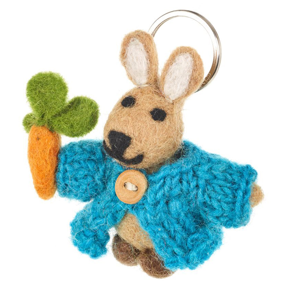 Felt Rabbit in Cardigan Keyring | Handmade Fairtrade | Mini Gift | Cracker Filler