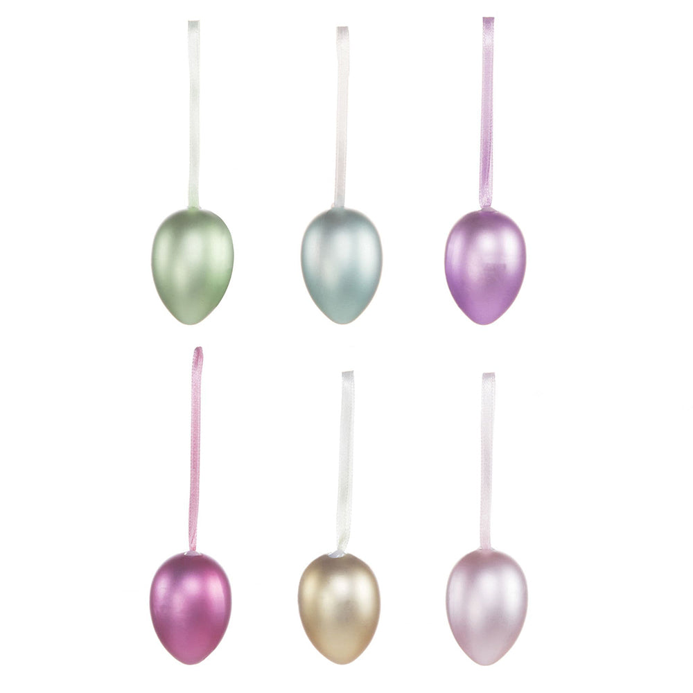 Pastel Pearlescent Eggs | 4cm Tall | 12 Pack | Easter Tree Hanging Decorations
