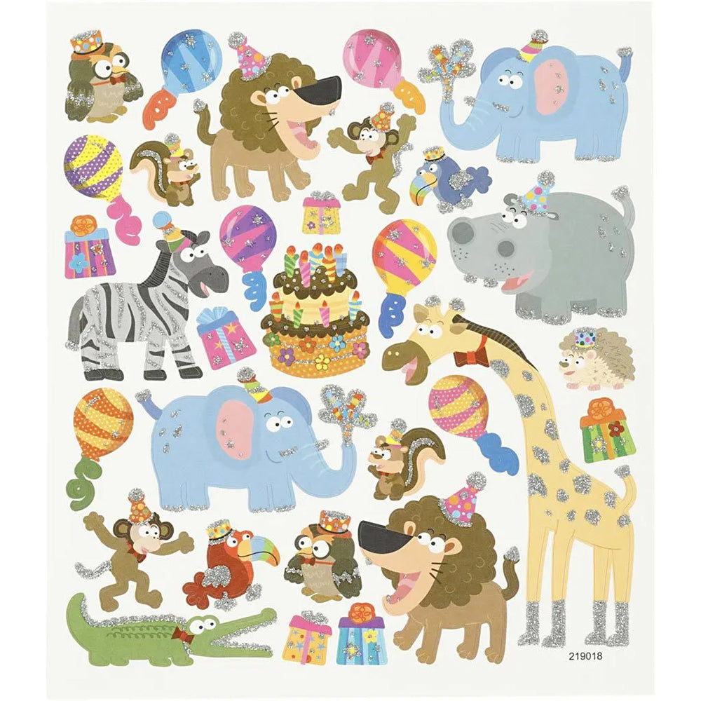 Wild Animal Birthday | Sheet of Lightly Glittered Stickers