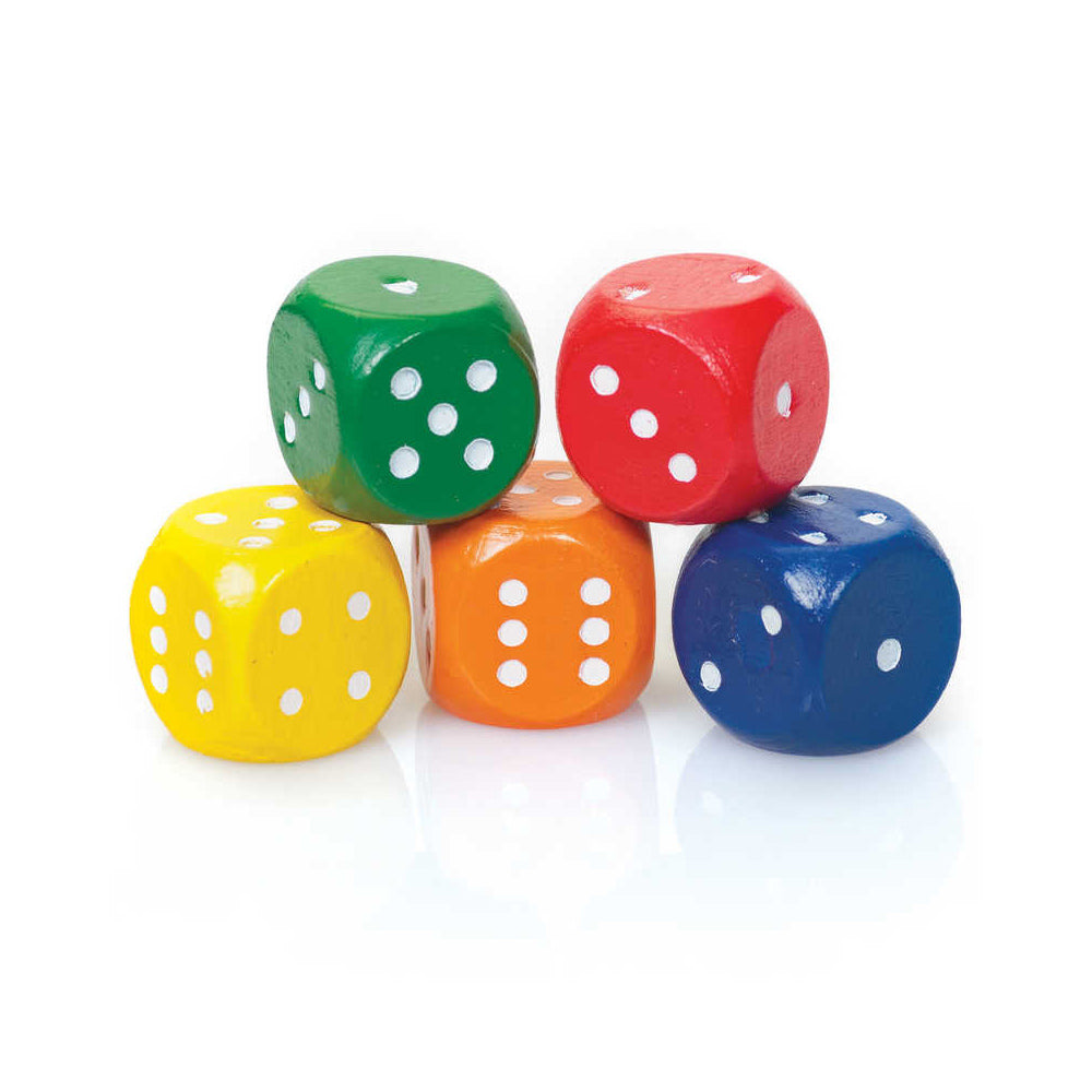 Pack of 5 Colourful Wooden Dice | Cracker Filler | Mini Gift