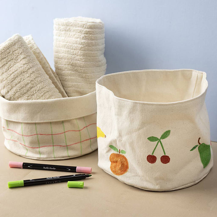 100% Cotton Fabric Baskets | 2 Pack | Textile &amp; Fabric Painting | 2 Size Options