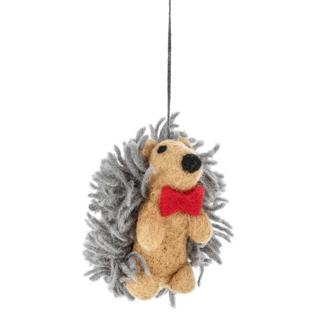 Grey Felt Hedgehog | Hanging Decoration | Handmade Fairtrade Felt | 8cm Tall