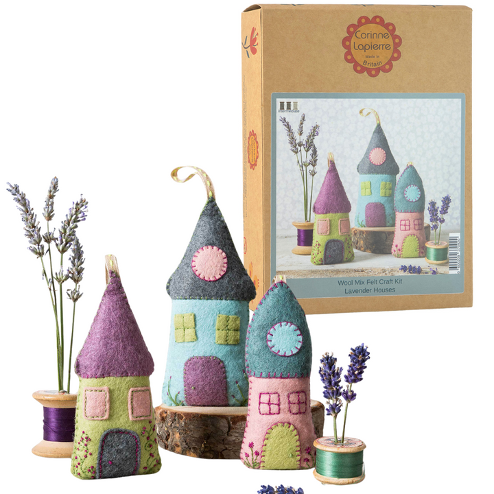 Linen Lavender Houses | Felt Sewing Kit | Makes 3 | Corinne Lapierre