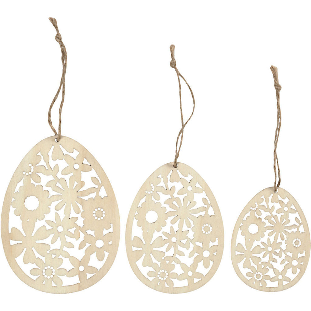 3 Hanging Wooden Flower Design Easter Egg Decorations to Decorate