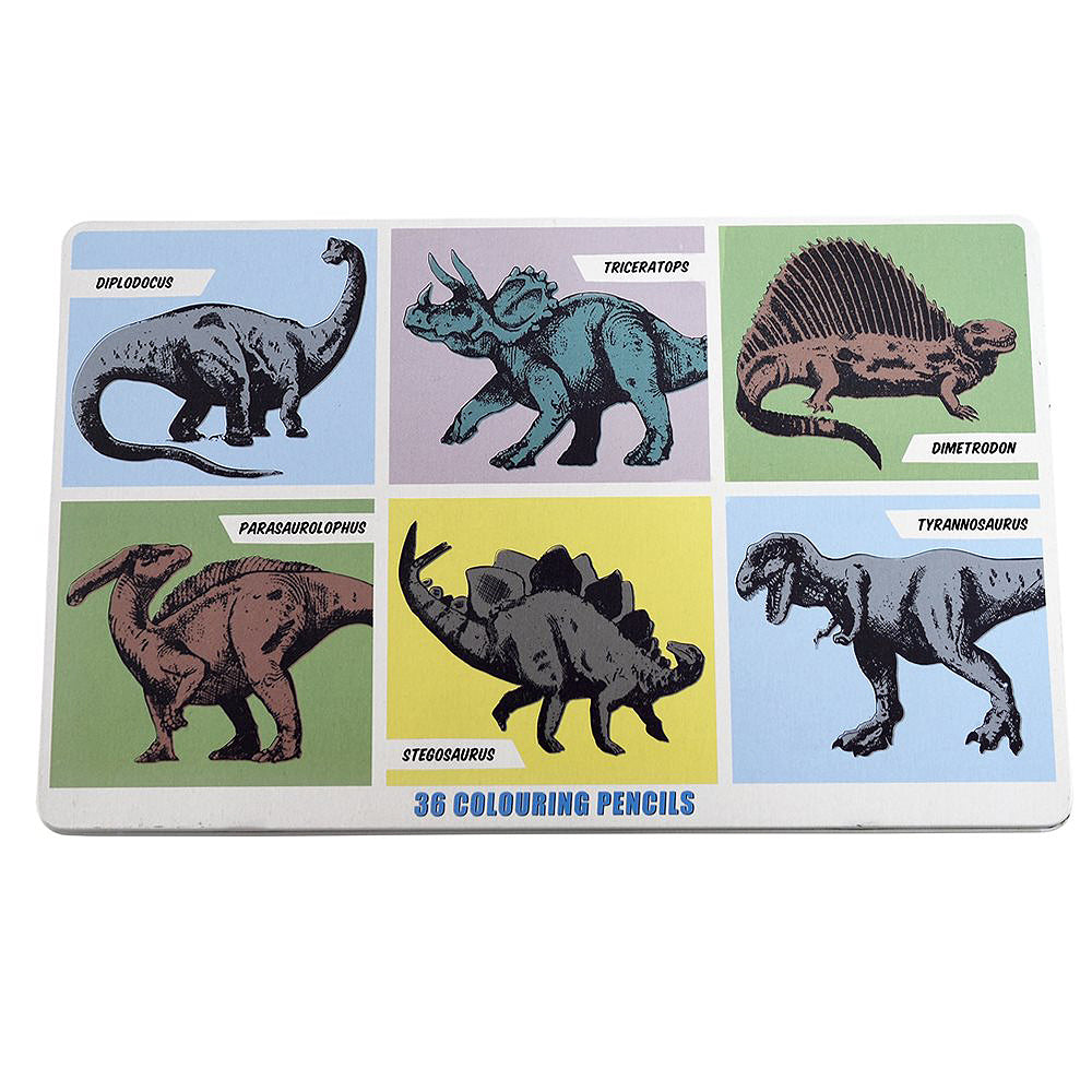 Retro Dinosaurs | 36 Full Length Colouring Pencils in Tin | Gift for Girls