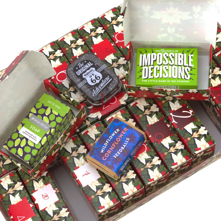 Advent Calendar Making Kit | 25 Soap Boxes & Outer Box | Abstract Poinsettia