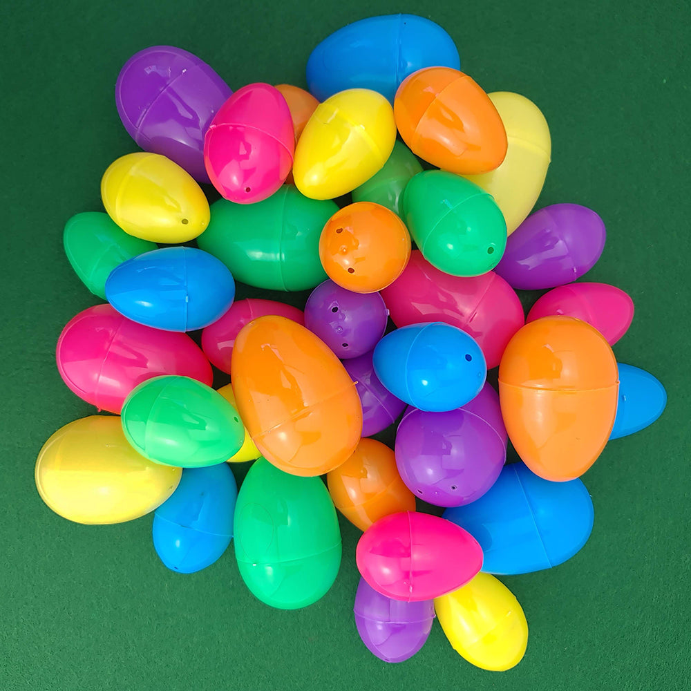100 6cm & 8cm Bright Two Part Fillable Plastic Easter Eggs for Egg Hunts