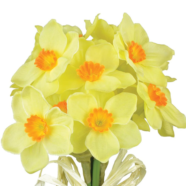 7 Mini Yellow &amp; Orange Centred Fabric Daffodils Bunch - Artificial Silk Faux Flowers