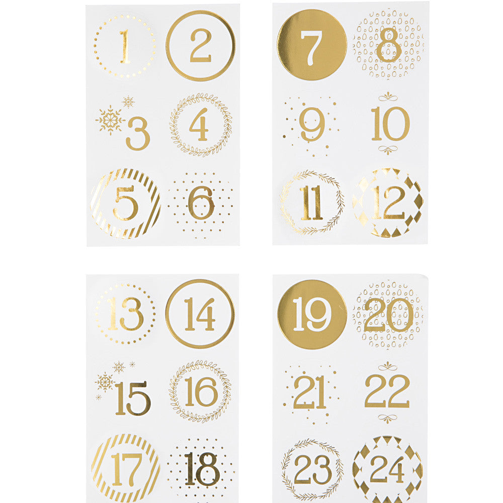 Metallic Gold Scandinavian Style Advent Number Stickers