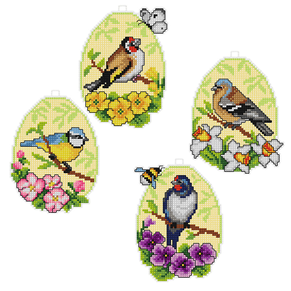 Hanging Springtime Birds | Easter Eggs | Set of 4 | Cross Stitch Kit