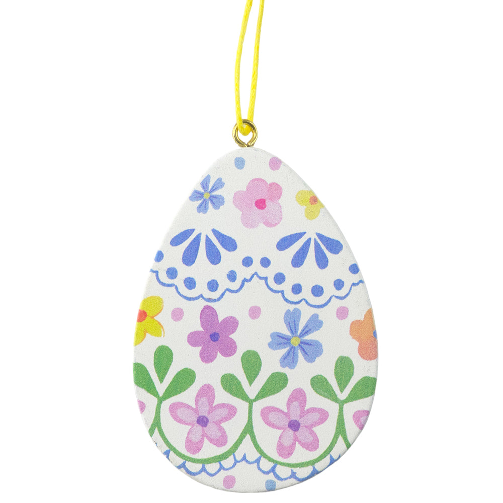 White | Pretty Florals | Wooden Hanging Egg | Easter Tree Decoration
