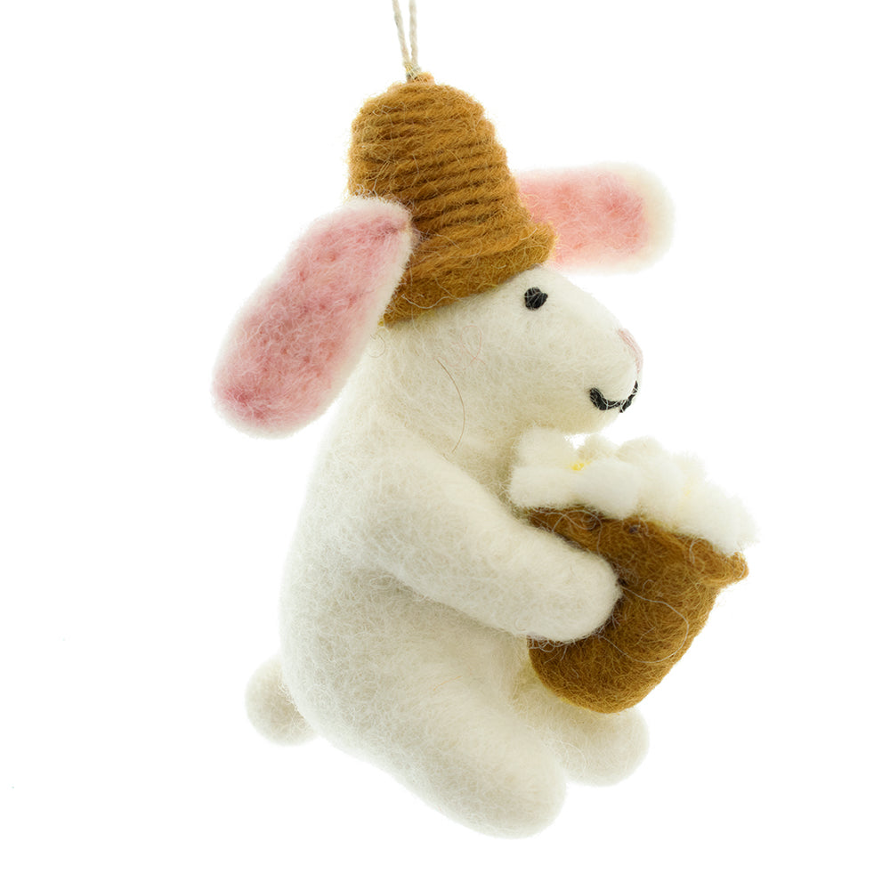 9cm Hand Felted Bunny & Daisies Easter Tree Decoration | Fairtrade Felt