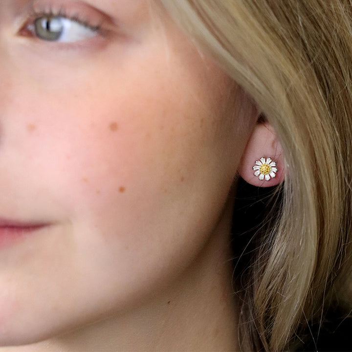 Daisy Earrings | Sterling Silver & Yellow Gold | Mini Gift | Cracker Filler
