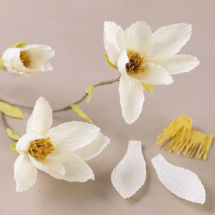 Crepe Magnolia Stem Craft Kit | Paper Flower Making | Stem of 3