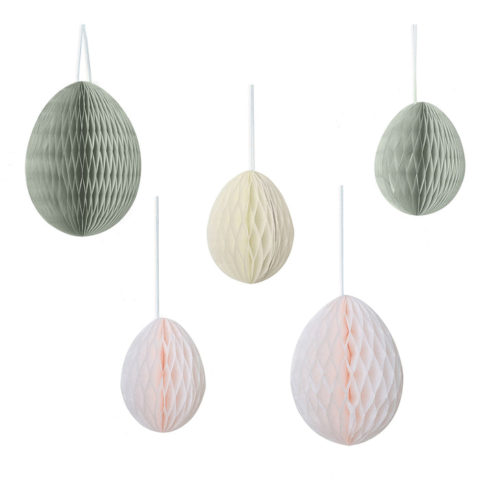 5 Hanging Paper Honeycomb Egg Decorations | 12 &amp; 16cm