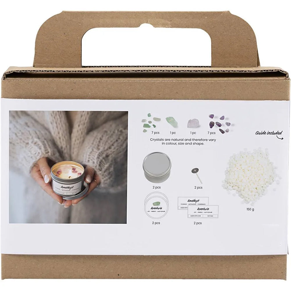 Amethyst &amp; Aventurine Crystals Candle Making Craft Kit | Makes 2 | Vegan Soy Wax