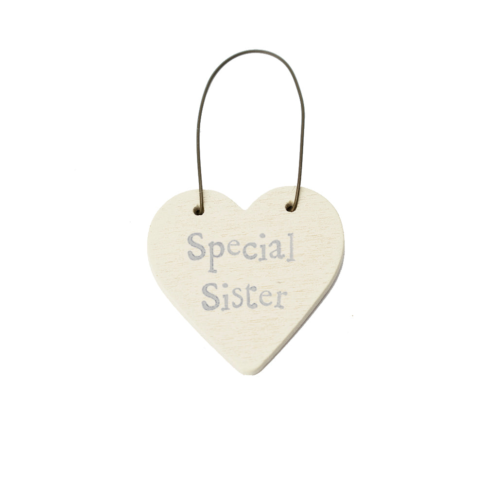 Special Sister - Mini Wooden Hanging Heart - Cracker Filler Gift
