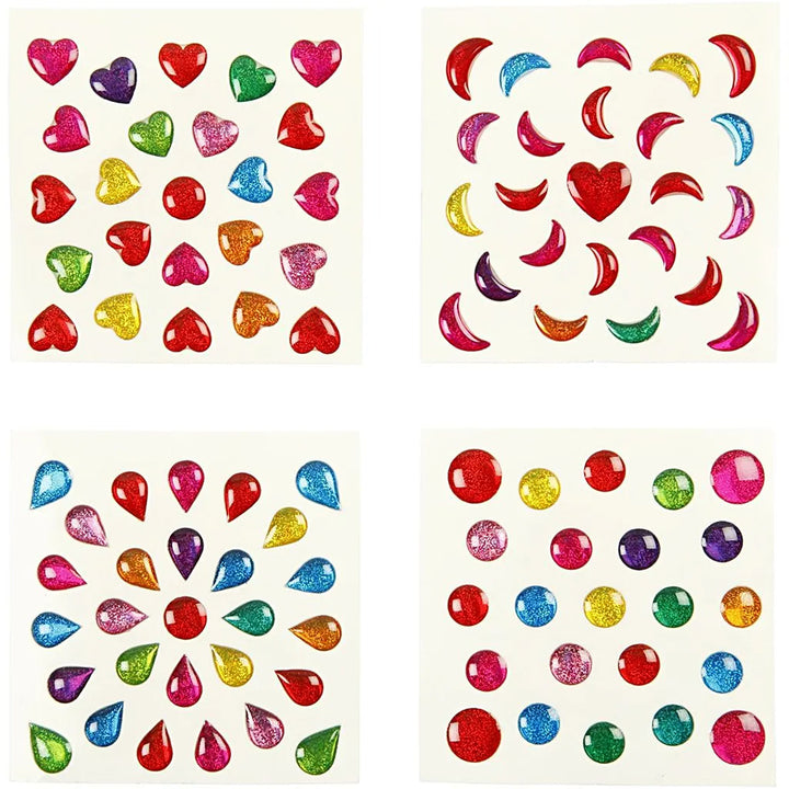 100 Mini Sheets of Sticker Jewels for Kids Crafts | 6cm x 6cm