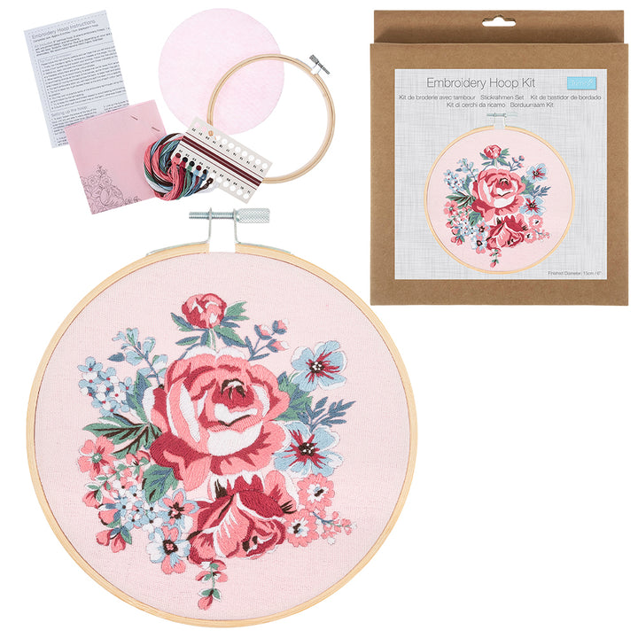 Rose Blossom | Complete Embroidery Craft Kit with Hoop | 15cm Wide