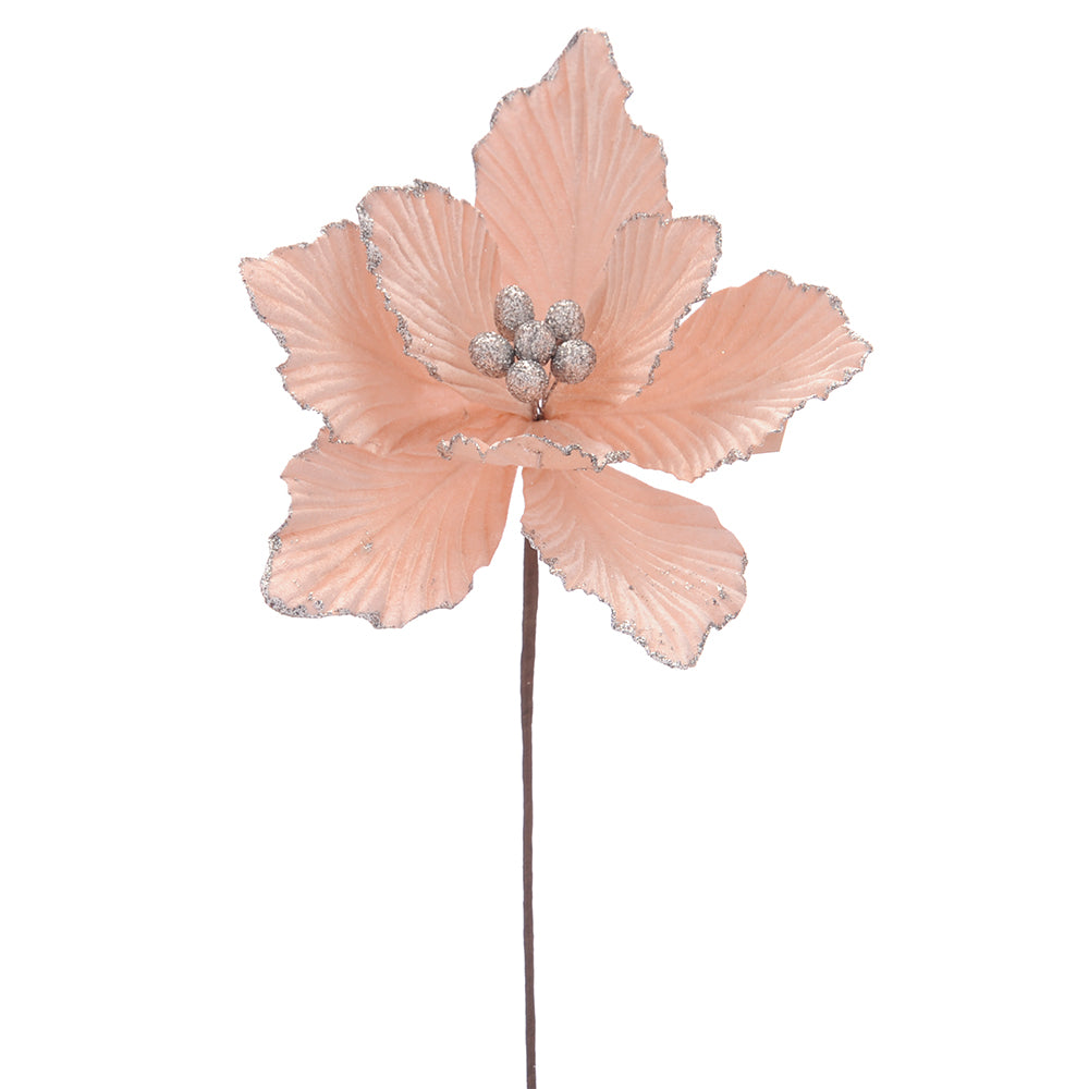 Pink & Silver Glitter | Velour Magnolia Stem | Floristry & Tree Decoration | 45cm Tall