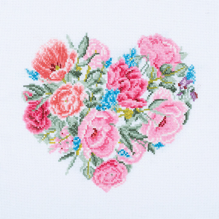 Pretty Floral Heart | Complete Cross Stitch Kit | 28x28cm