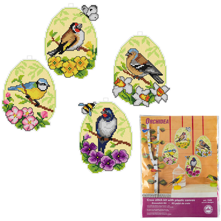 Hanging Springtime Birds | Easter Eggs | Set of 4 | Cross Stitch Kit