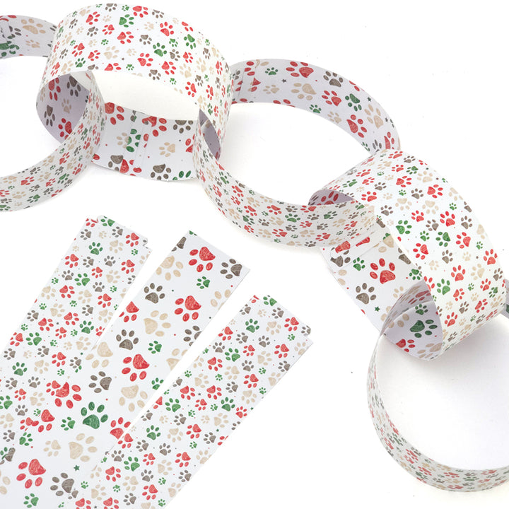 30 Reusable Christmas Paper Chains | Sketched Pawprints | No Glue Needed | 2.5m