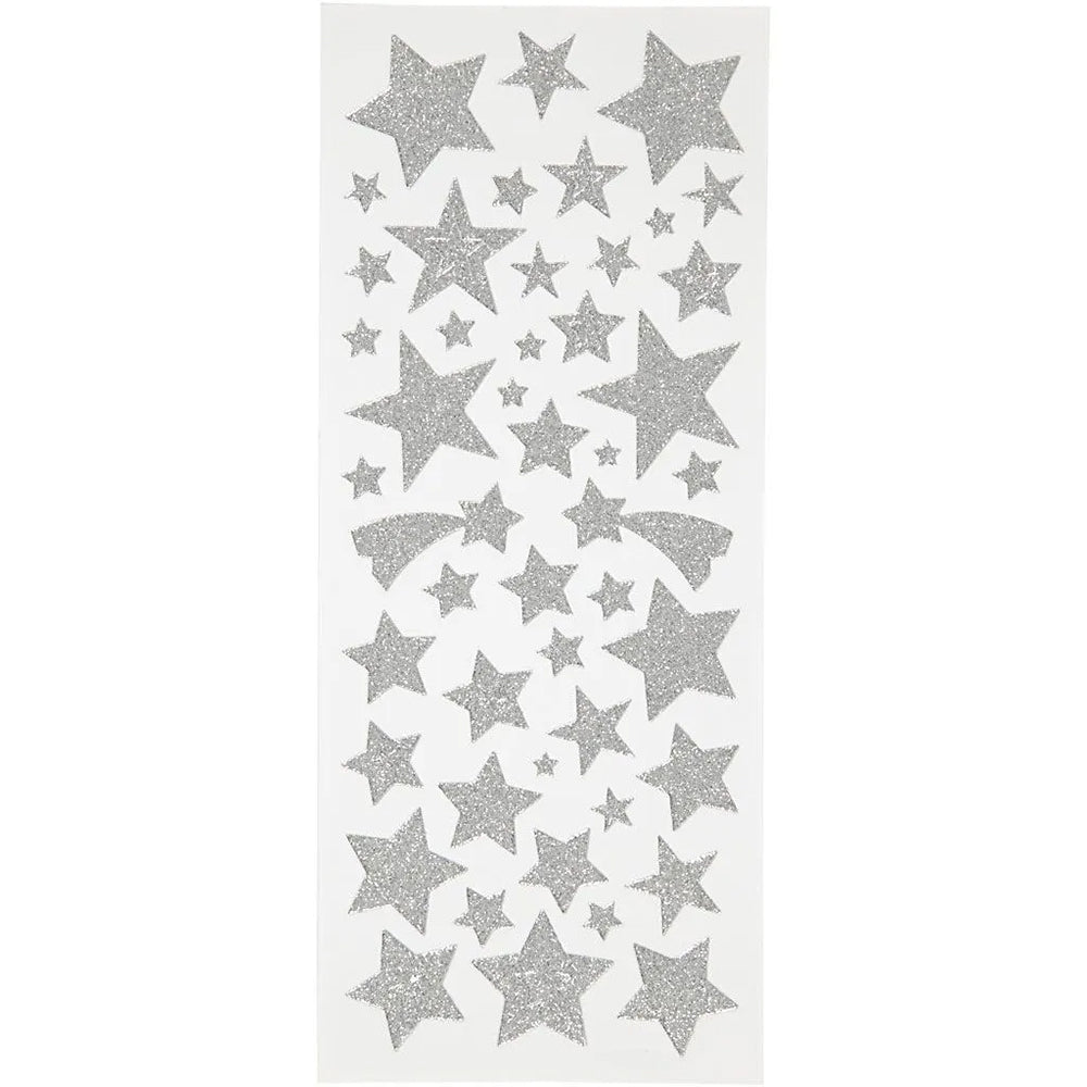 Silver Glitter Star Stickers | 2 Sheets