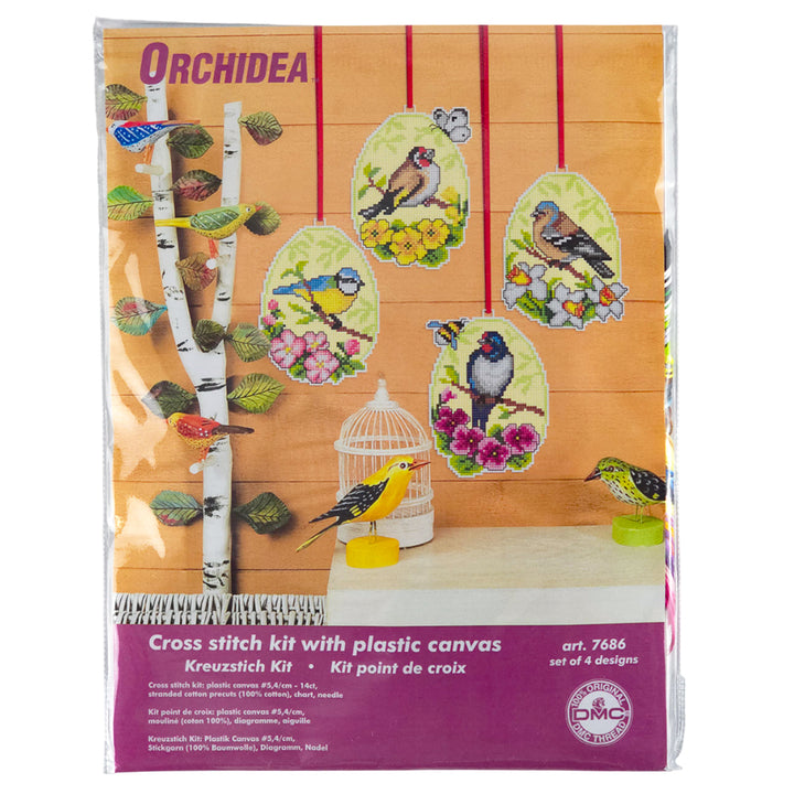 Hanging Springtime Birds | Easter Eggs | Set of 4 | Cross Stitch Kit