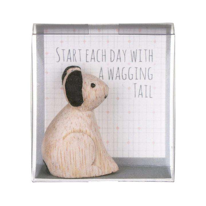4cm Wooden Dog Boxed | Start Each Day With A Wagging Tail | Cracker Filler Gift
