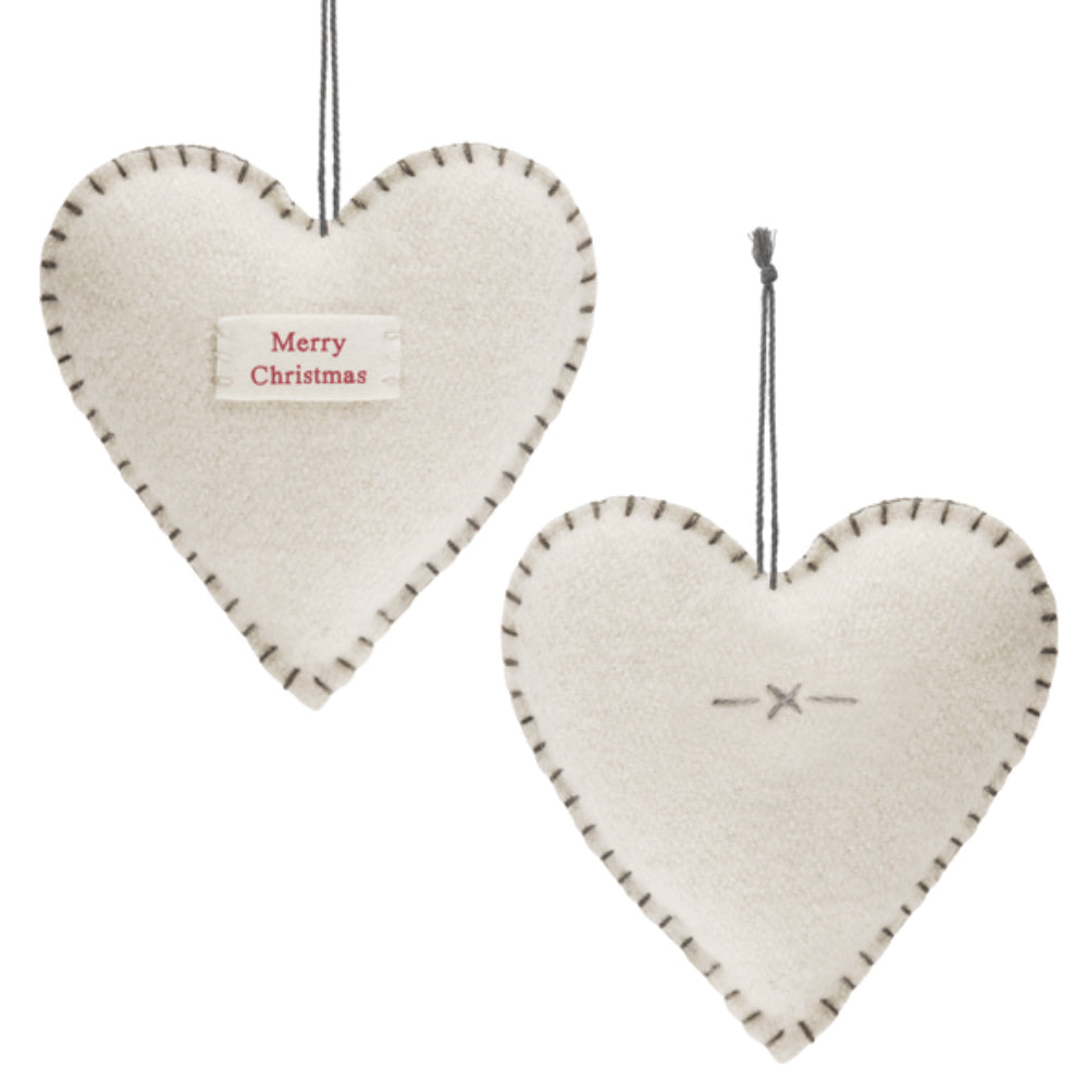 Cream Felt Hanging Heart Decoration - Medium 7cm