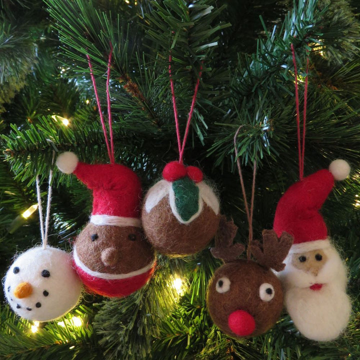 5 6cm Felt Christmas Character Baubles - Hanging Decorations