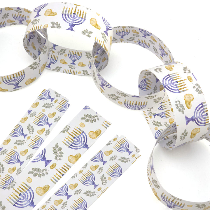 30 Reusable Paper Chains | Watercolour Hanukkah | No Glue Needed | 2.5m