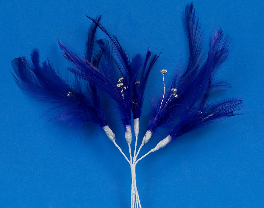 6 Feather & Diamante Picks for Floristry & Crafts - Choice of Colour